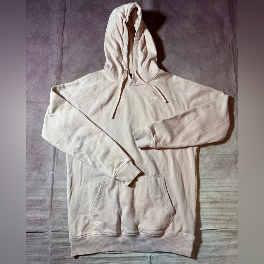 Gymshark Hoodie Mens Medium Drawstring Fleece Light Pink Running Jogging Gym